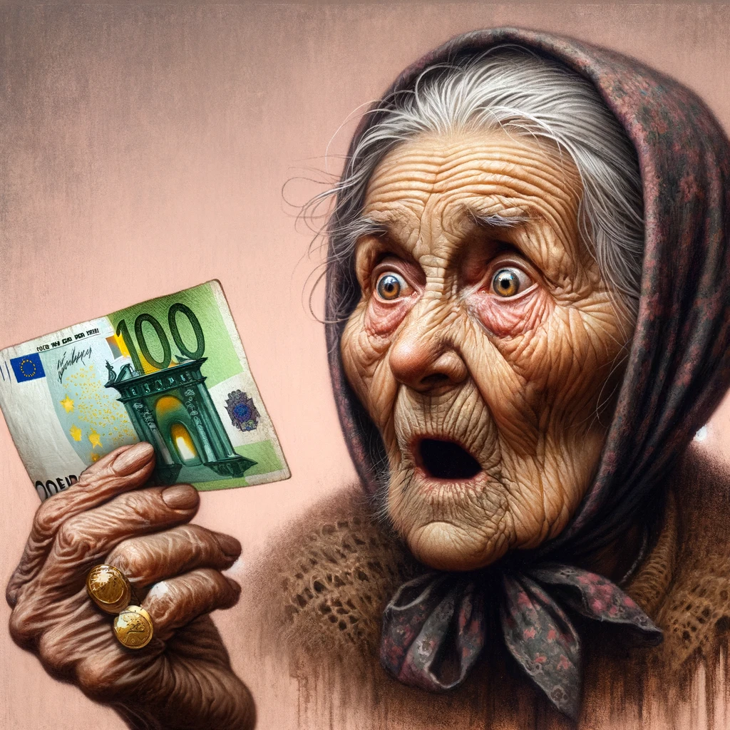 nyugdíjas az euró bankjegyet nézi