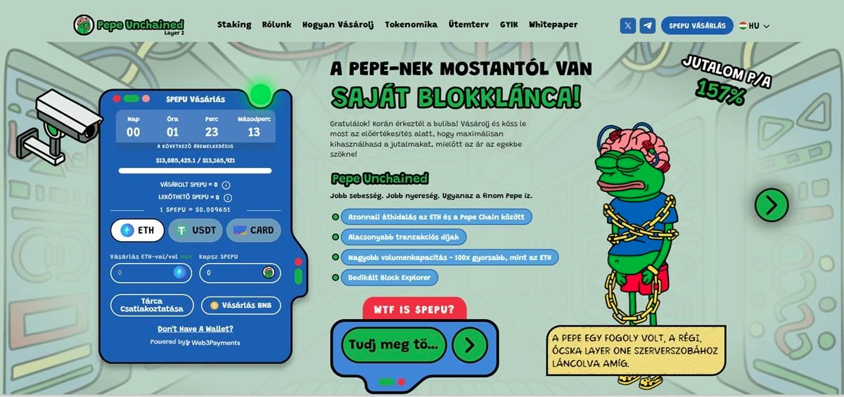 Pepe Unchained kriptovaluta vásárlása, előértékesítési befektetés