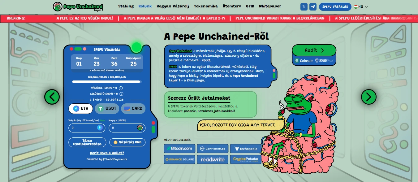 Pepe Unchained kriptovaluta előértékesítés