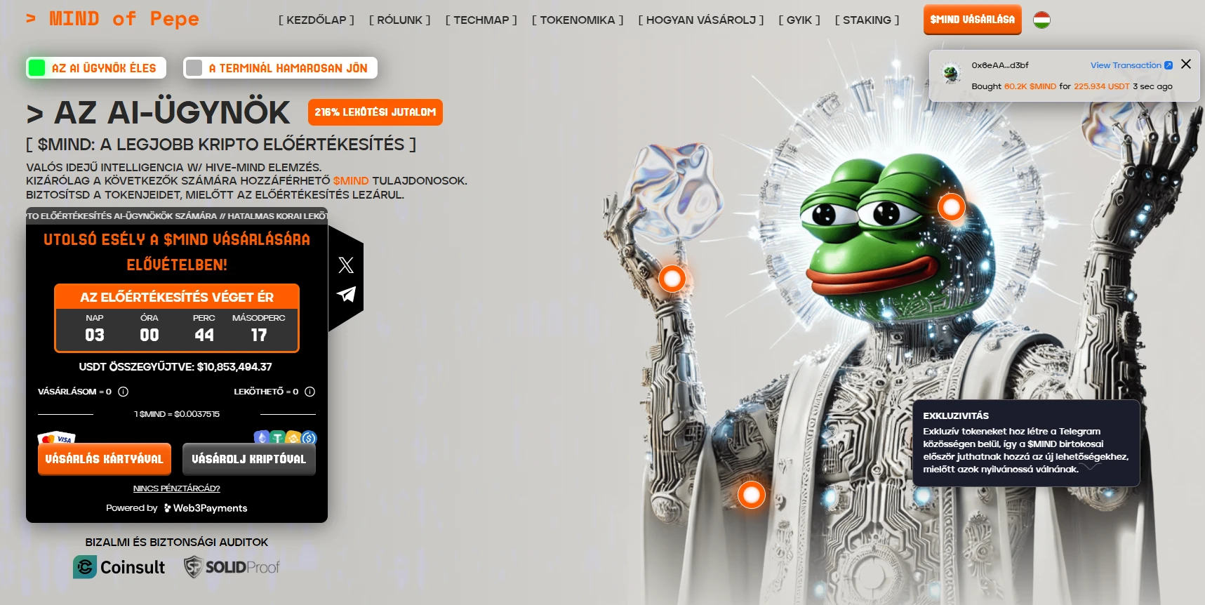 Mind of Pepe kriptovaluta előértékesítés