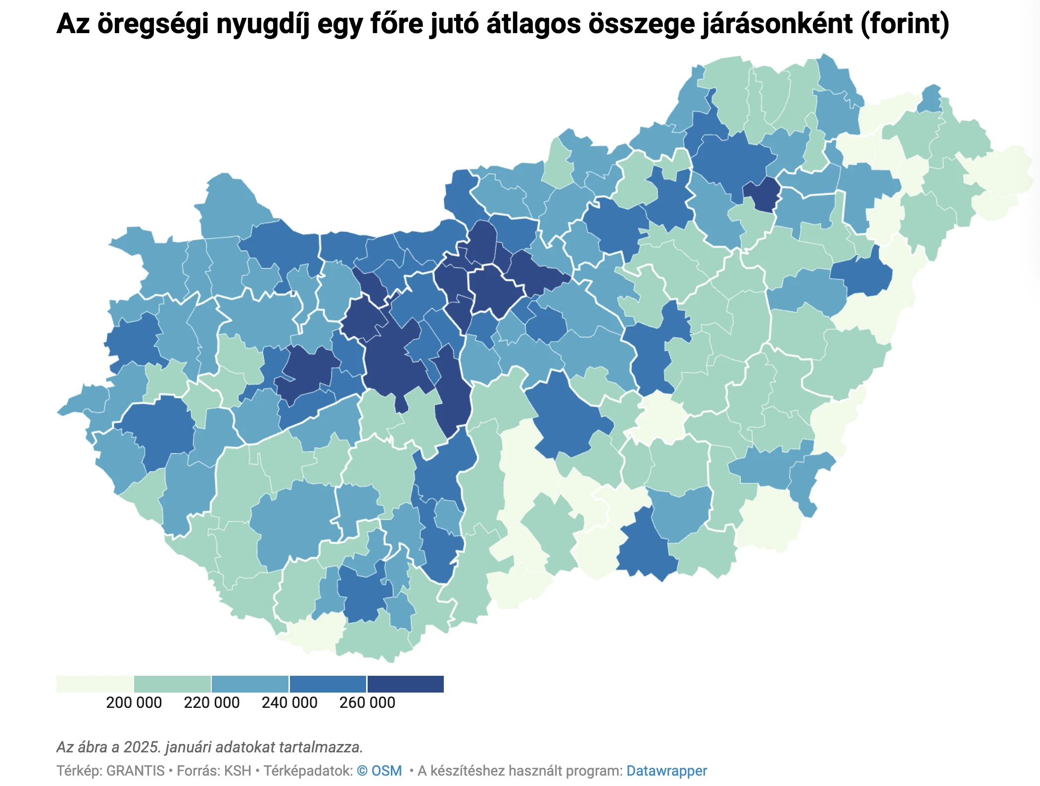 nyugdíjak összege nagysága megyei bontásban 2025