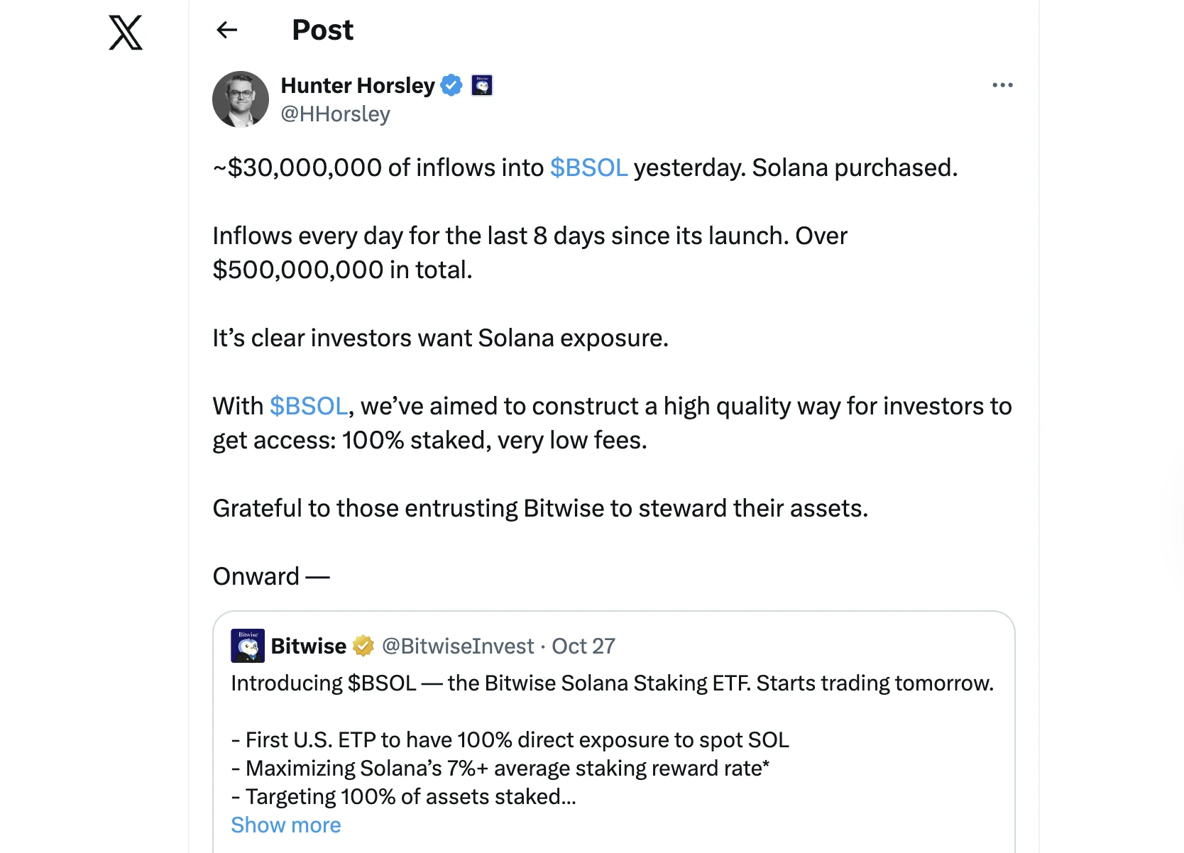 Hunter Horsley Solana kripto komment