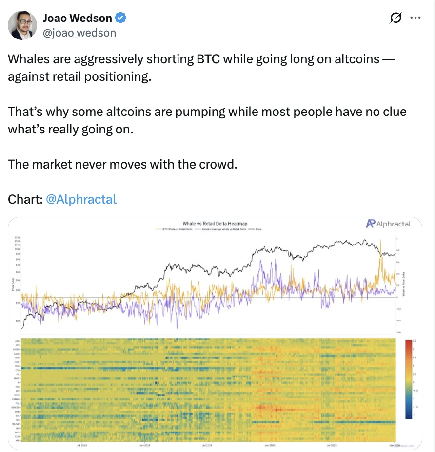 Joao Wedson posztja a kriptovaluta bálna tevékenységről
