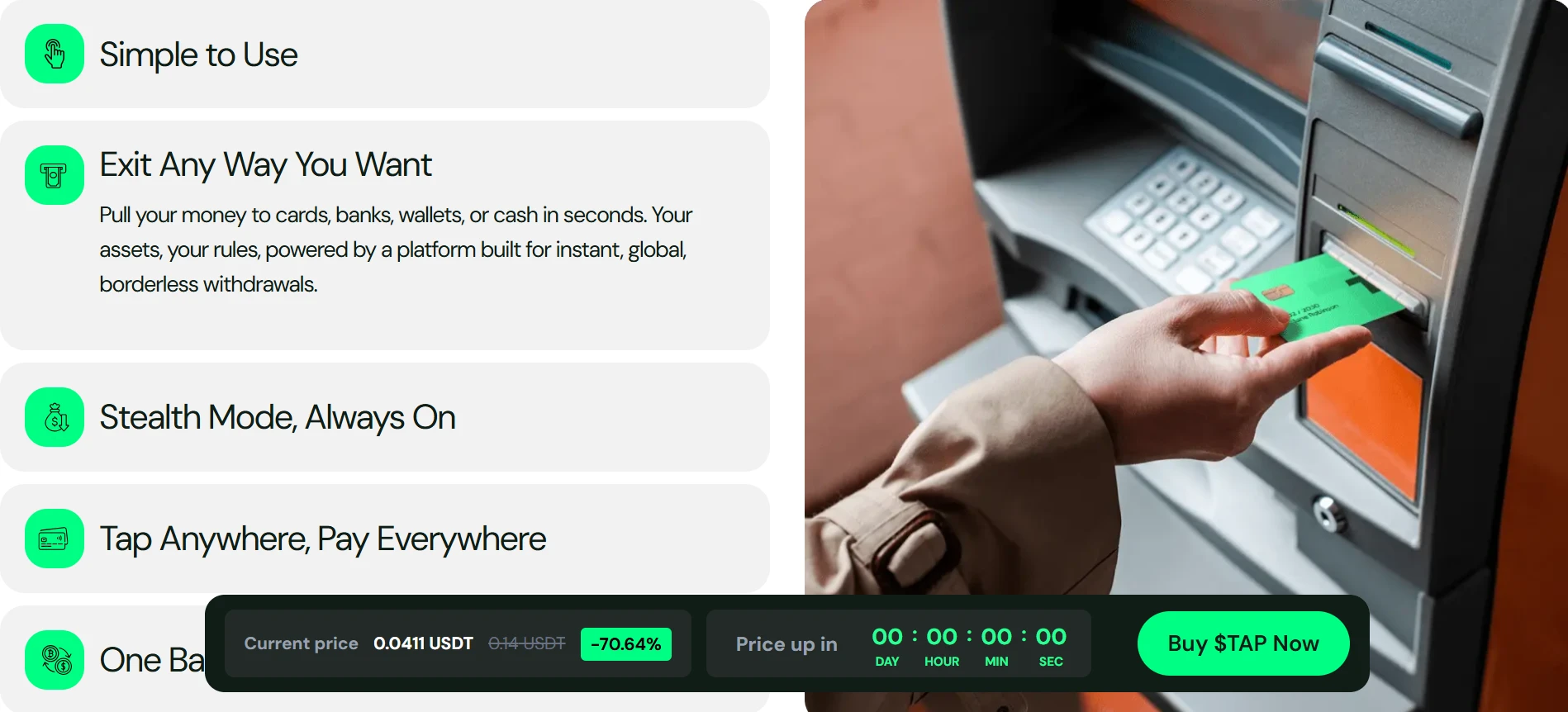 készpénz felvétel ATM-ből kripto kártyával