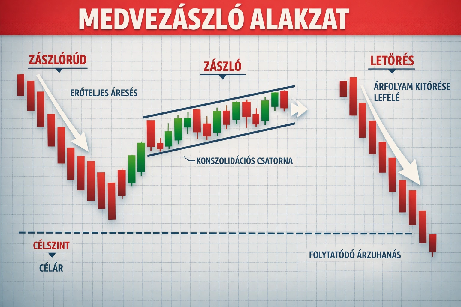 tipikus medve zászló technikai grafikon kép a Bitcoin árfolyamában is ez figyelhető meg