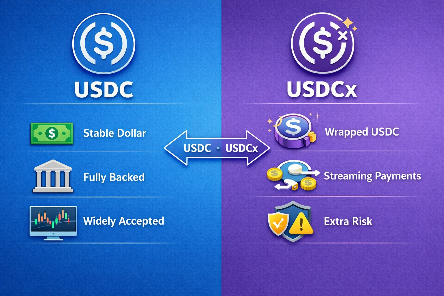 az USDC és az USDCx közötti különbségek magyarázata, fogalmak, jelentések